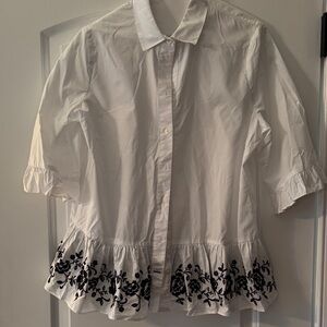 Kate Spade Ivory Blouse with Black Embroidery